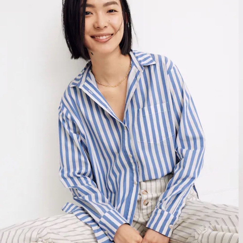 Madewell Blue and White Striped Button Down Shirt